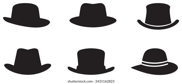 Conjunto de iconos de sombrero de vaquero hombre. vector negro diseño de la colección antigua.