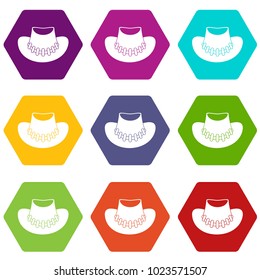 Cowboy hat icon set many color hexahedron isolated on white vector illustration