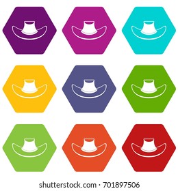 Cowboy hat icon set many color hexahedron isolated on white vector illustration