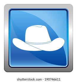 cowboy hat icon - squared vector button isolated on blue