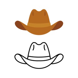 Ícone Do Chapéu De Cowboy. Duas Variantes, Cor Plana E ícone De Linha. Ilustração Simples Chapéu De Desenho Animado.