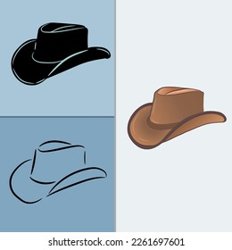 vectores de icono de sombrero de vaquero de vaquero de vaquero de vaquero de vaquero de vaquero, con 3 sombreros de vaquero de diseño que es Sombrero Retro. Símbolo del salvaje oeste. iconos vectoriales eps.10