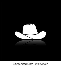 cowboy hat icon - vector illustration with reflection isolated on black
