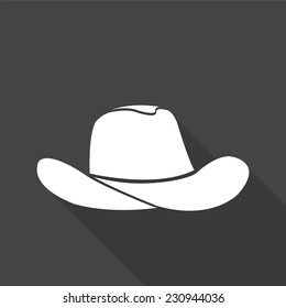 cowboy hat icon - vector illustration with long shadow isolated on gray 