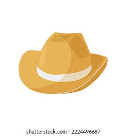 Cowboy hat icon. Vector image of a cowboy hat in yellow. Simple cartoon hat illustration.