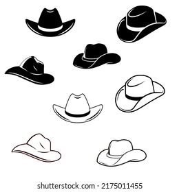 Cowboy hat icon vector set. west illustration sign collection. Texas symbol or logo.