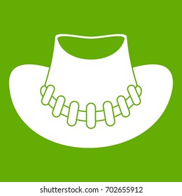 Cowboy hat icon white isolated on green background. Vector illustration