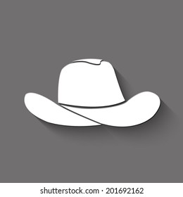 cowboy hat icon - white vector illustration with shadow on gray background