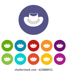 Cowboy hat icons set in circle isolated flat vector illustration
