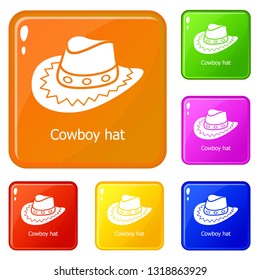 Cowboy hat icons set collection vector 6 color isolated on white background