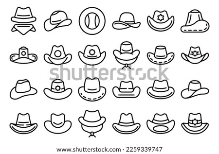 Cowboy hat icons set outline vector. Fashion leather. Old costume