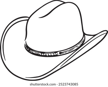 Sombrero de vaquero. Ilustración de sombreros occidentales tradicionales estadounidenses. Estilo de contorno de diseño simple. Dibujo con estilo de arte de línea. Ilustración vectorial