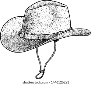 Cowboy Hat Illustration, Drawing, Engraving, Ink, Line Art, Vector