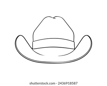 Cowboy hat illustration. hand drawn Cowboy hat. Sketch of Cowboy hat isolated on white background. Outline of Cowboy hat isolated on white background. Vector illustration.