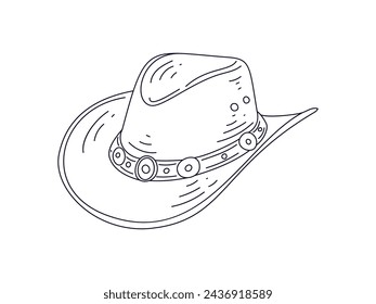 Cowboy hat illustration. hand drawn Cowboy hat. Sketch of Cowboy hat isolated on white background. Outline of Cowboy hat isolated on white background. Vector illustration.