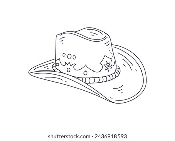 Cowboy hat illustration. hand drawn Cowboy hat. Sketch of Cowboy hat isolated on white background. Outline of Cowboy hat isolated on white background. Vector illustration.