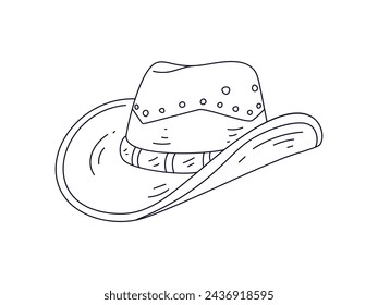 Cowboy hat illustration. hand drawn Cowboy hat. Sketch of Cowboy hat isolated on white background. Outline of Cowboy hat isolated on white background. Vector illustration.