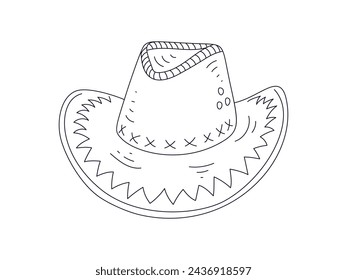 Cowboy hat illustration. hand drawn Cowboy hat. Sketch of Cowboy hat isolated on white background. Outline of Cowboy hat isolated on white background. Vector illustration.