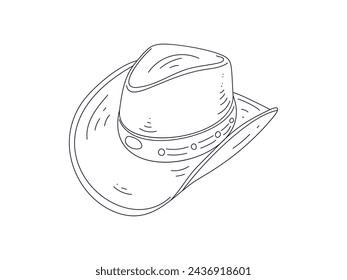 Cowboy hat illustration. hand drawn Cowboy hat. Sketch of Cowboy hat isolated on white background. Outline of Cowboy hat isolated on white background. Vector illustration.