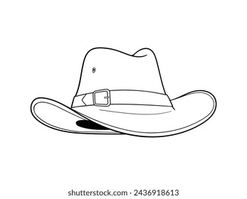 Ilustración de sombrero de vaquero. sombrero de vaquero dibujado a mano. Boceto de sombrero de vaquero aislado sobre fondo blanco. Contorno de sombrero de vaquero aislado sobre fondo blanco. Ilustración vectorial.