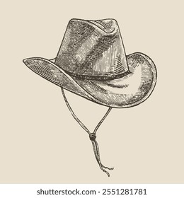 Cowboy hat, illustration in medieval engraving style