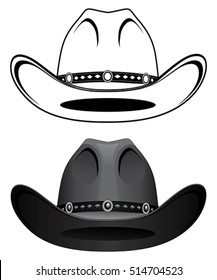 Cowboy Hat is an illustration of a cowboy hat in a simple one color version and a more complex version with gradients.