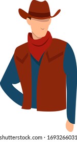 Cowboy with hat, illustration, vector on white background