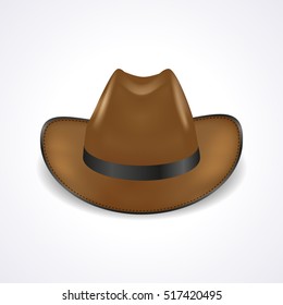 Cowboy hat isolated on white background, front view, sheriff hat, realistic vector