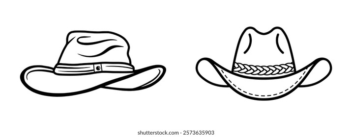 Cowboy Hat Line Icon – Isolated on White, Vector Illustration