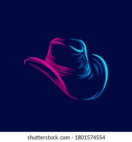 Cowboy hat line pop art potrait logo colorful design with dark background. Abstract vector illustration. Isolated black background for t-shirt, poster, clothing, merch, apparel, badge design