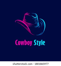 Cowboy hat line pop art potrait logo colorful design with dark background. Abstract vector illustration. Isolated black background for t-shirt, poster, clothing, merch, apparel, badge design