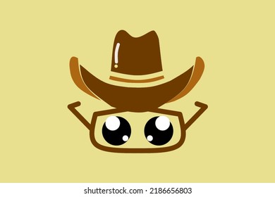 Diseño del logotipo de sombrero de Cowboy con gafas únicas