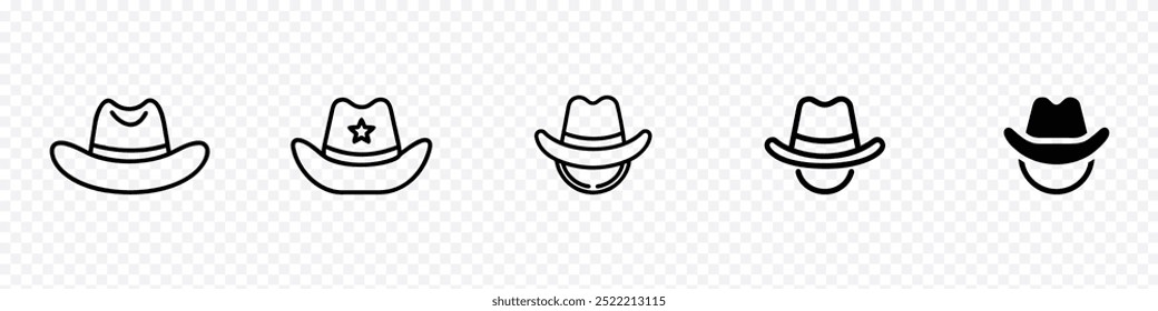 Ícone do logotipo do chapéu de cowboy, ícone do chapéu de cowboy, ícone do chapéu de cowboy, ícone do chapéu de cowboy ocidental vetor contorno em cor preta. Estilo Ocidental, chapéu de Cowboys