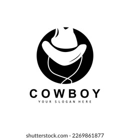 Cowboy Hat Logo, Texas Cowboy Design, Western Country Sheriff Hat Vector, Silhouette Icon