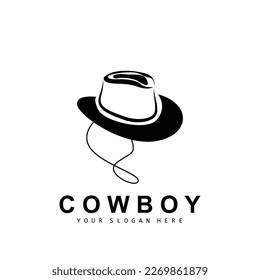 Cowboy Hat Logo, Texas Cowboy Design, Western Country Sheriff Hat Vector, Silhouette Icon