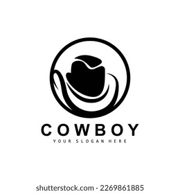 Cowboy Hat Logo, Texas Cowboy Design, Western Country Sheriff Hat Vector, Silhouette Icon