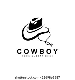 Cowboy Hat Logo, Texas Cowboy Design, Western Country Sheriff Hat Vector, Silhouette Icon