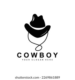 Logotipo de sombrero Cowboy, Texas Cowboy Design, Western Country Sheriff Hat Vector, icono de silueta