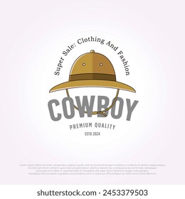 cowboy hat logo vector design. outdoor hat vintage illustration