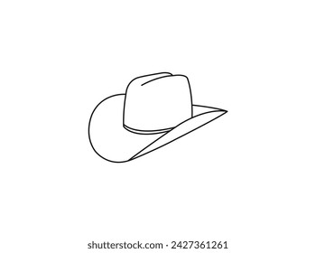 Plantilla de vector de logotipo de sombrero de vaquero. Icono de vector de línea fina plana para aplicaciones y sitios web. Dibujo de contorno aislado vectorial. Ilustración simple del sombrero de la historieta. Icono de sombrero de vaquero aislado sobre fondo blanco.