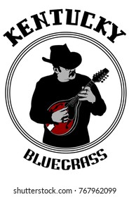 Cowboy in hat with mandolin on a white background