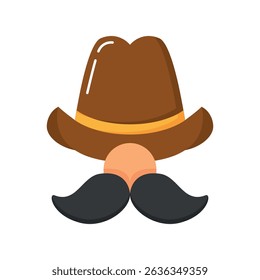 Um chapéu de cowboy e bigode, simbolizando uma figura de pai corajosa, divertida e forte.