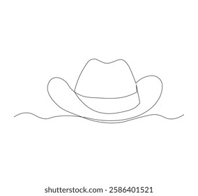 cowboy hat one continuous line drawing. white background, Simple cowboy hat line art vector illustration.