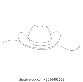 cowboy hat one continuous line drawing. white background, Simple cowboy hat line art vector illustration.