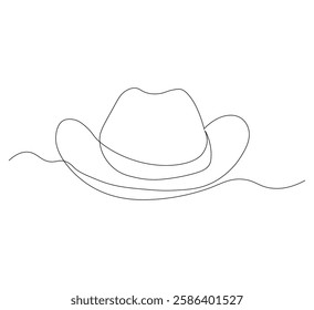 cowboy hat one continuous line drawing. white background, Simple cowboy hat line art vector illustration.
