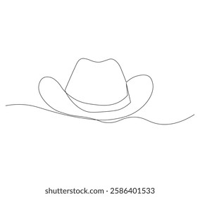 cowboy hat one continuous line drawing. white background, Simple cowboy hat line art vector illustration.