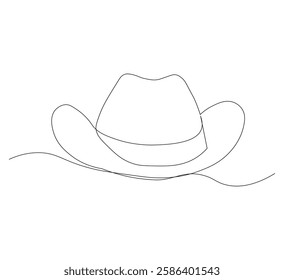 cowboy hat one continuous line drawing. white background, Simple cowboy hat line art vector illustration.