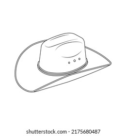 Cowboy Hat Outline Icon Illustration on White Background