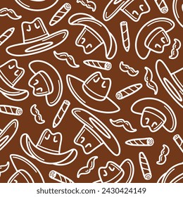 Cowboy hat pattern, background set. Collection icon cowboy hat. Vector