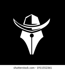 ilustración de diseño del logotipo del vector de la pluma de sombrero cowboy	